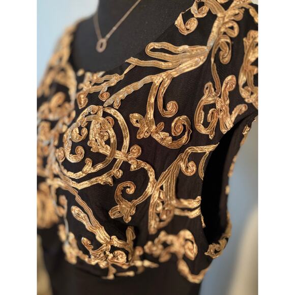 CONNECTED Soutache Black Jersey Draped Gown Formal Maxi Column MOB Prom Dress - Picture 2 of 7